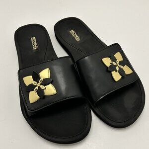 Michael Kors Black and Gold Slide Sandals